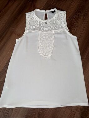 Halogen by Nordstrom White Embroidered Sleeveless Camisole